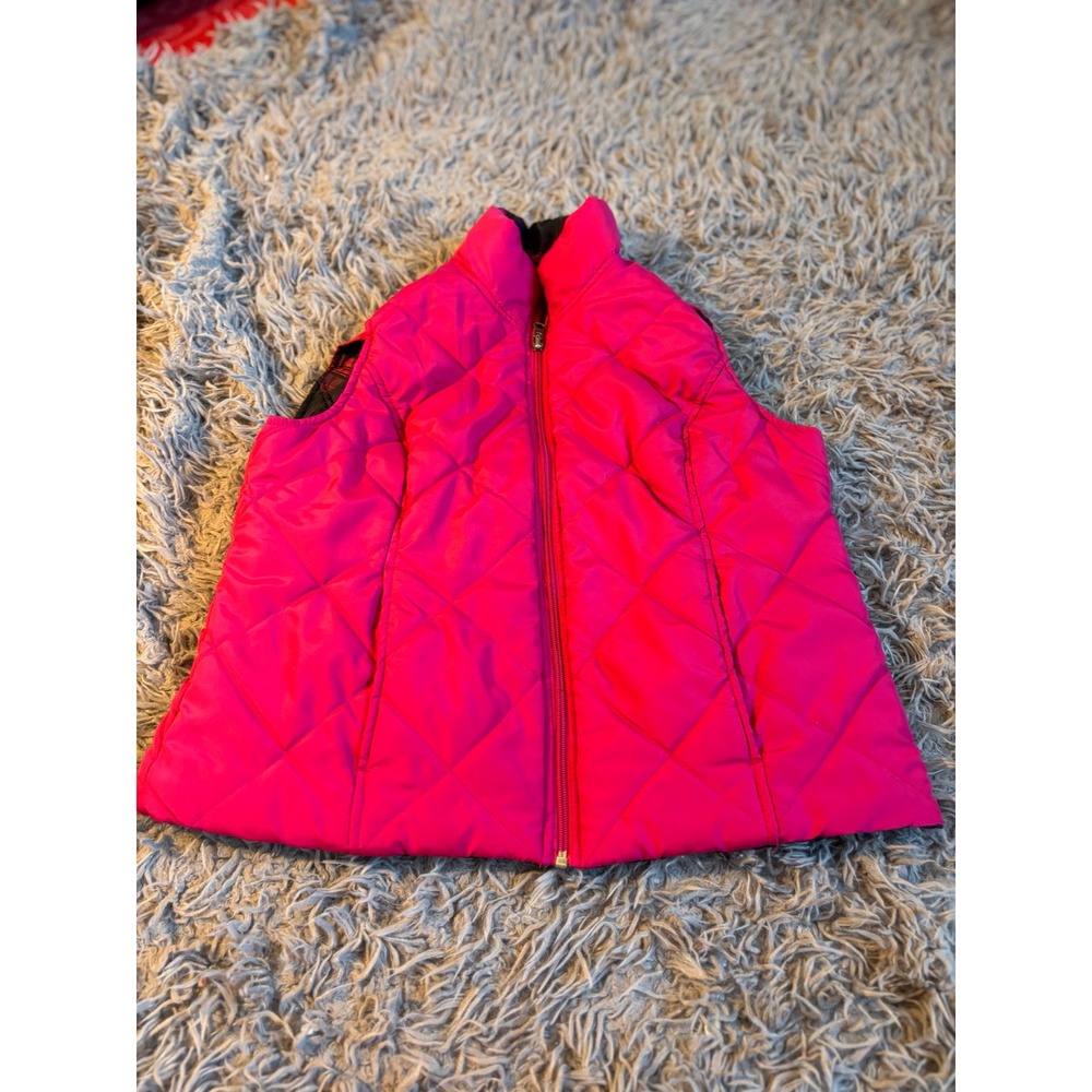 Reversible Quilted Puffer Vest Hot Pink and Plaid Full Zip Sleeveless Jacket